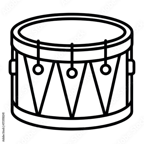 Black and White Drum Outline Illustration.