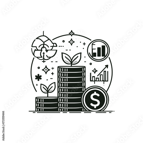 Financial Growth with Coins and Plant Symbols