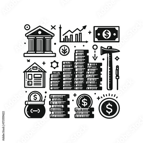Financial symbols illustrating banking, investment, and growth