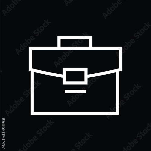 White outline of a briefcase on a black background simple icon luggage travel