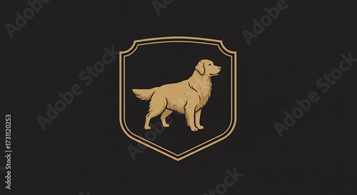 Golden retriever dog silhouette shield emblem design for logos and branding