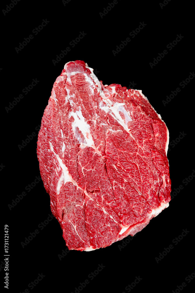 Fototapeta premium Raw Beef Brisket Steak with Marbling on Black Background - Fresh Butcher Cut Meat