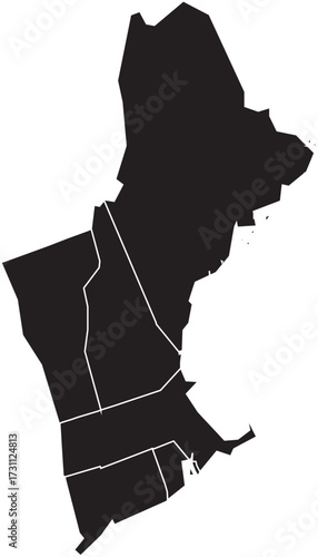 New England States of USA Isolated Map Silhouette