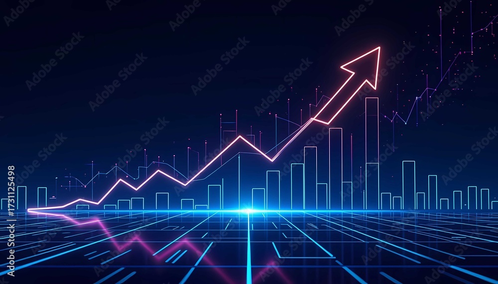 Naklejka premium Futuristic stock market chart with glowing arrow showing business growth and financial investment opportunities