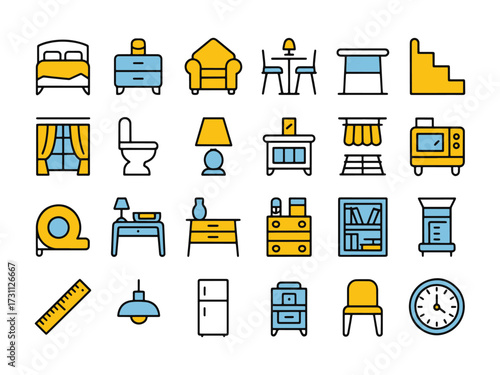 Collection of Furniture and Home Decor Icons in Modern Style