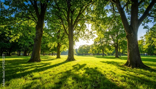 Fototapeta Naklejka Na Ścianę i Meble -  Lush parkland bathed in sunlight (1)