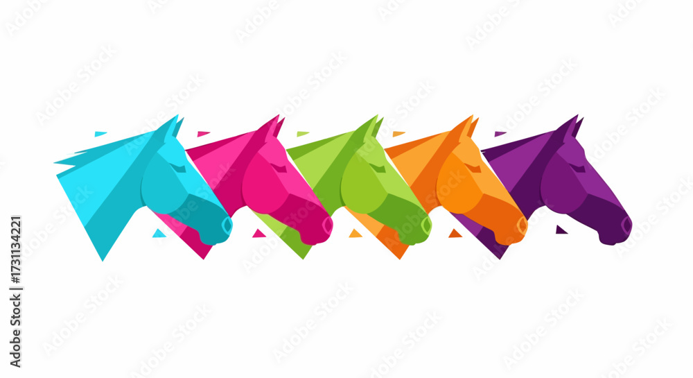 Obraz premium Abstract geometric horse heads in vibrant colors creating a dynamic and modern visual design