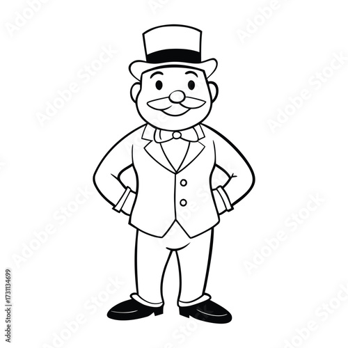 A fun Monopoly Guy coloring page featuring the classic character with his top hat, mustache, and suit, perfect for adding creativity and color to this iconic figure.
