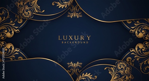 Elegant blue and gold ornamental background for luxury designs
