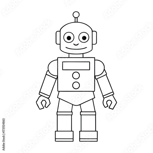 A fun robot-toy coloring page featuring a playful mechanical friend with gears, buttons, and antennas, ready for kids to bring to life with bright colors and creativity.
