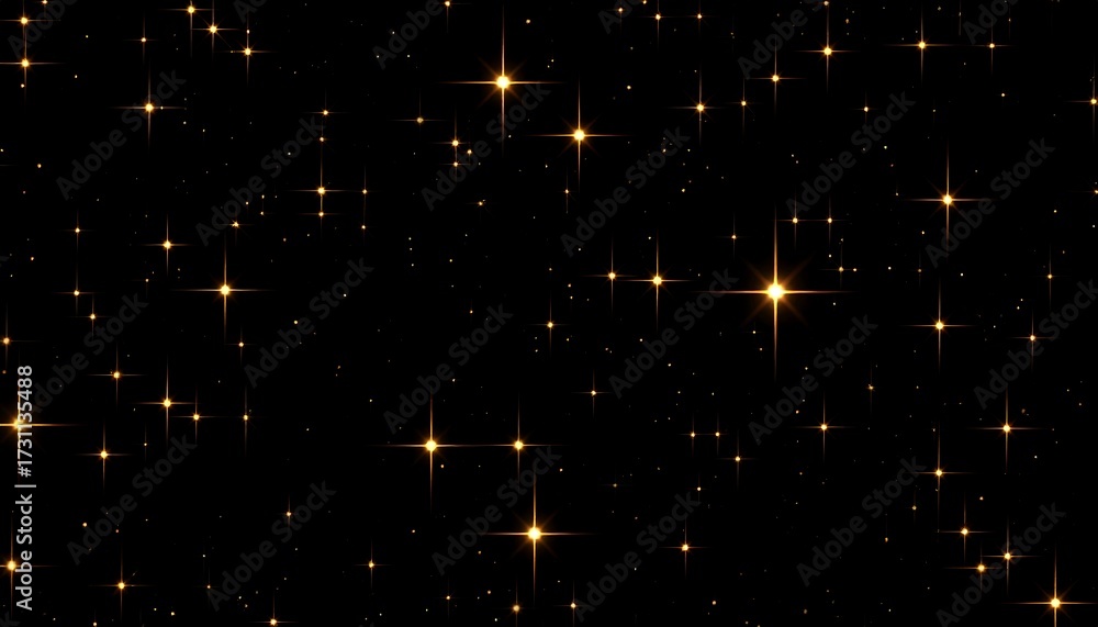 Fototapeta premium Golden stars scattered on black background