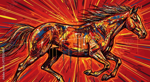 Dynamic Abstract Horse Art: Energetic and Expressive Galloping Equine Illustration