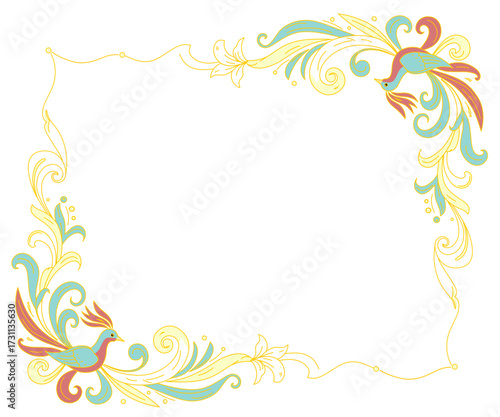 Floral frame with decorative birds and vintage swirls vector illustration