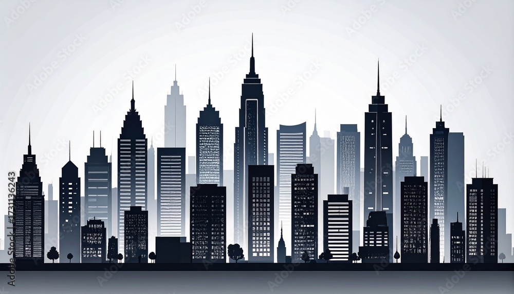 Fototapeta premium Vector city skyline wall art with minimalist silhouettes in modern monochrome style 
