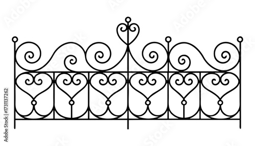 Vintage Iron Ornament with Romantic Heart Shapes and Circular Elements