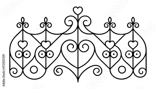 Symmetrical Wrought Iron Design with Heart Motifs and Scrollwork