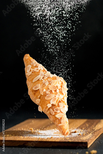 Almond crosisant dusted with flour
