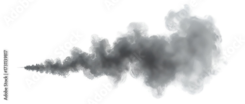 Dramatic plume of dark smoke billowing across white space