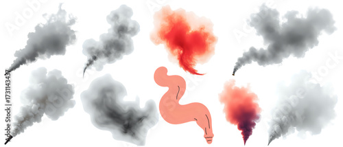 Illustration with smoke clouds and a cartoon intestine