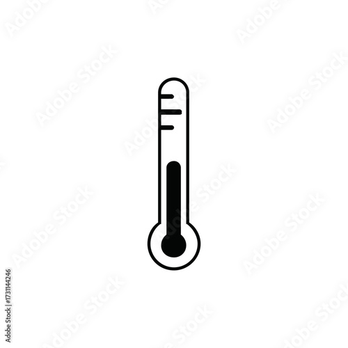 Minimalist thermometer vector icon symbol for weather and temperature measurement. Simple black and white line art illustration