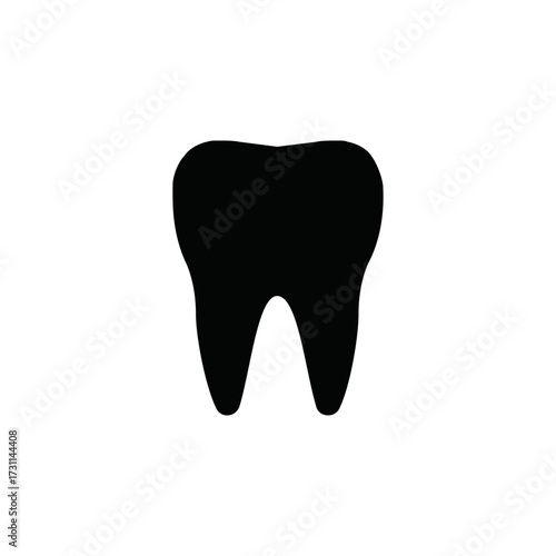 Simple black silhouette of a healthy human tooth, an iconic representation of oral hygiene, dental care, and general well-being. Ideal for healthcare-related projects and educational content