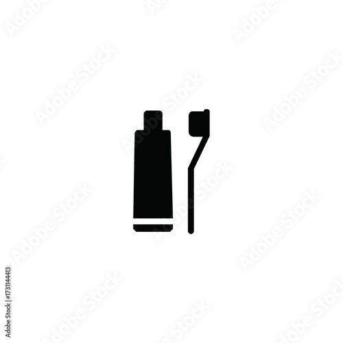 Simple black silhouette icon of a toothbrush and toothpaste. Vector graphic symbol representing dental hygiene and oral care, isolated on a white background