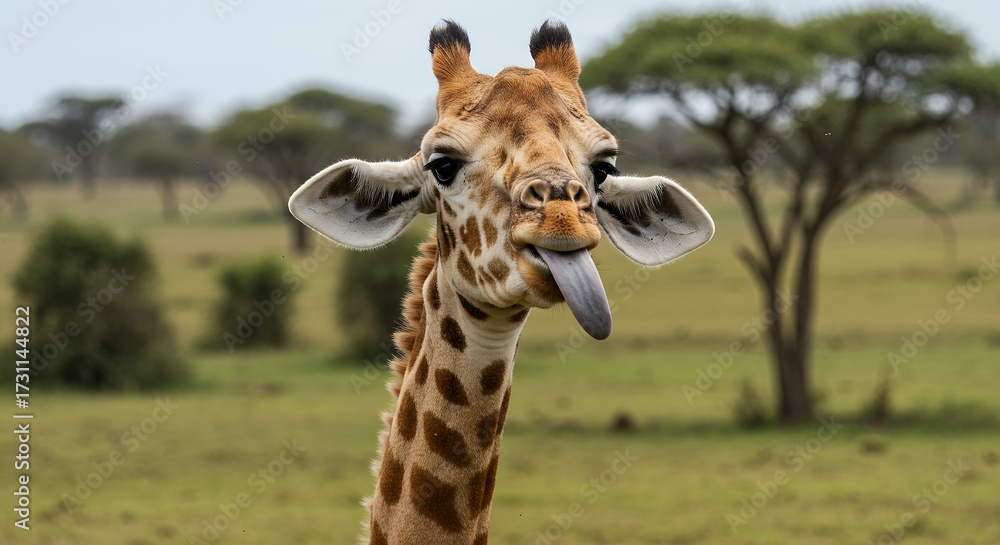 Fototapeta premium Giraffe portrait in natural habitat wildlife animal close up