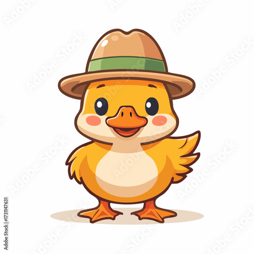 Charming Duckling Adventure A Whimsical Duckling with Hat Illustration for Creative Designs