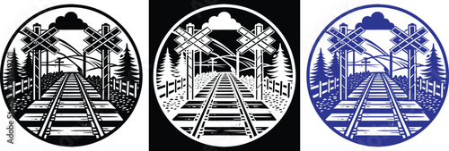 Vintage railroad crossing design for transportation themes and railway history enthusiasts, perfect for posters, t-shirts, and retro-inspired projects
