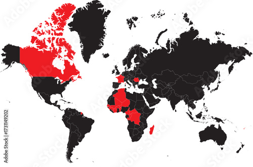 French Speaking Countries Highlighted on World Map (Francophonie)