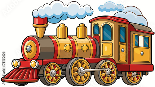 Vector illustration of a moving retro steam locomotive isolated on white background
