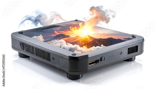 Miniature Volcano Erupts from Device.