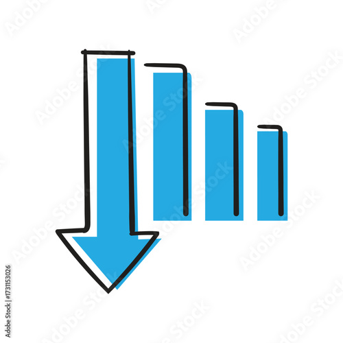 Decreasing graph and arrow icon, business concept
