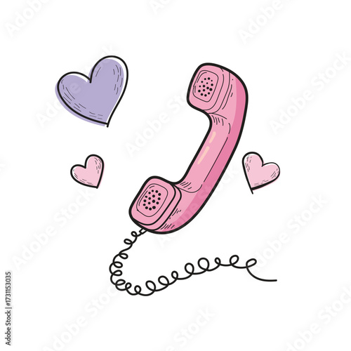 Retro telephone with hearts for love concept