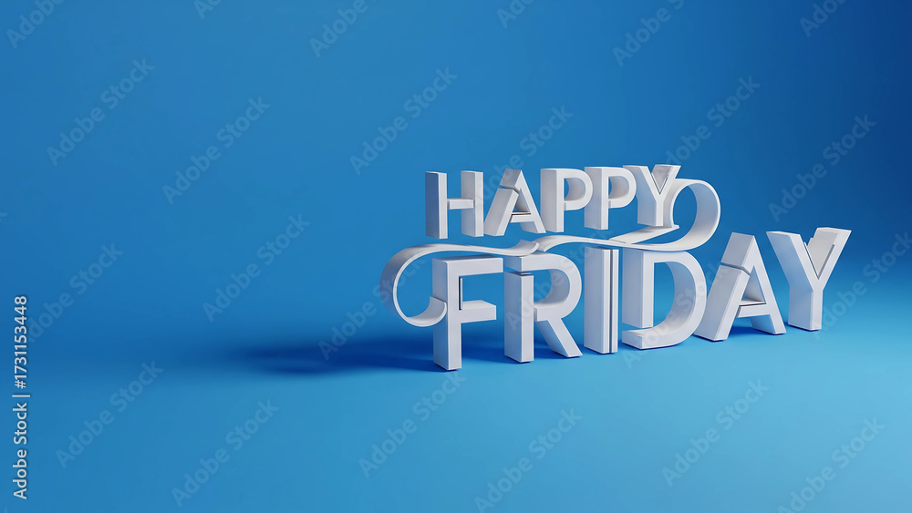 Fototapeta premium Happy Friday 3D Silver Text on Blue Background