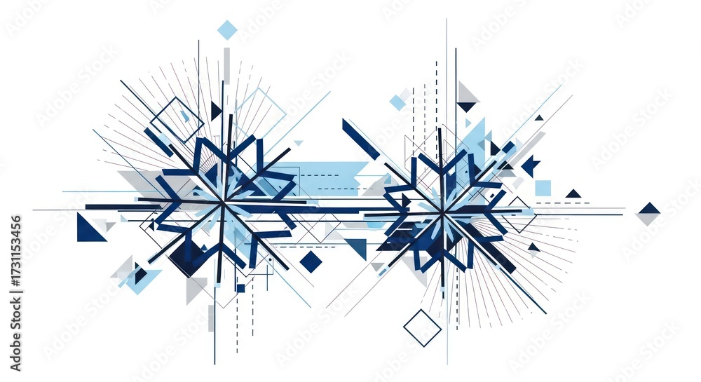 Obraz premium Geometric snowflake design with abstract shapes on white background