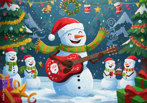 Festive Snowman Serenade A Christmas Carol Scene.