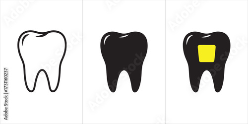 Vector art of tooth icons with cavity