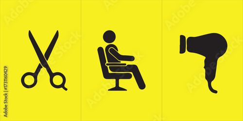 Vector art of haircut and styling icons on yellow background