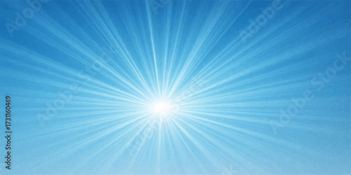 Bright summer sunburst vector illustration against a vibrant blue sky backdrop