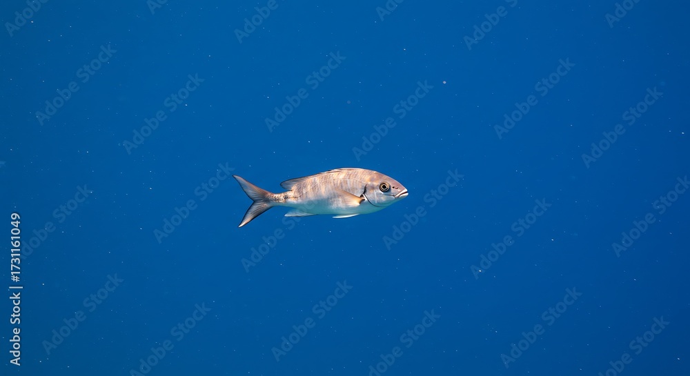 Fototapeta premium Silver fish swimming in deep blue ocean water underwater view