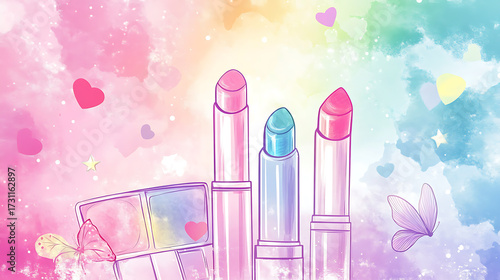A cute cosmetic-themed background, perfect for use as a decorative backdrop or wallpaper.