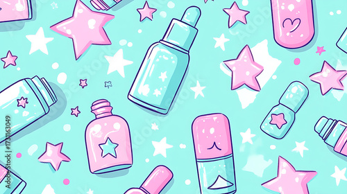 A cute cosmetic-themed background, perfect for use as a decorative backdrop or wallpaper.