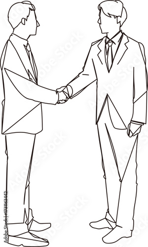 握手をする男性ビジネスマンの線画イラスト素材