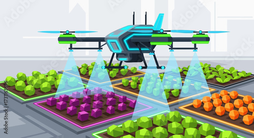 Agricultural Drone Spraying Crops in a Modern Farm Field.