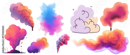 Illustration of various colorful smoke cloud formations