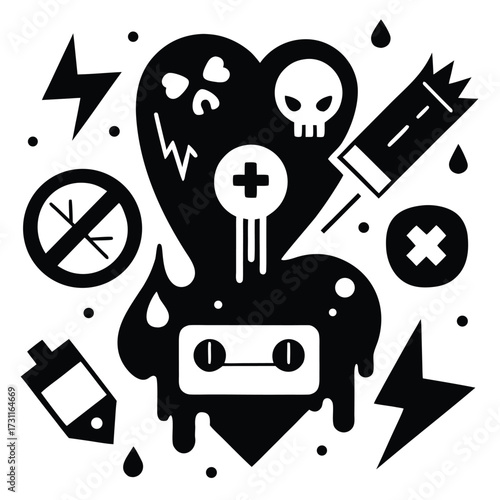 Black and White Abstract Icons and Symbols illustration