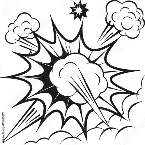 Comic book style explosion with smoke and dust clouds