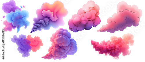 Illustration of several colorful smoke cloud formations