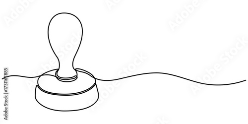 Single continuous line drawing of a rubber stamp. Minimalist sketch style symbolizing approval, certification, document validation, or authority in simple design. 